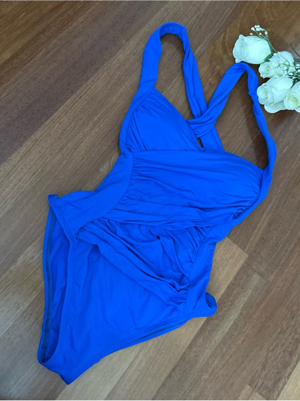 Bright Blue Women's One-Piece Swimsuit with Crossback Straps